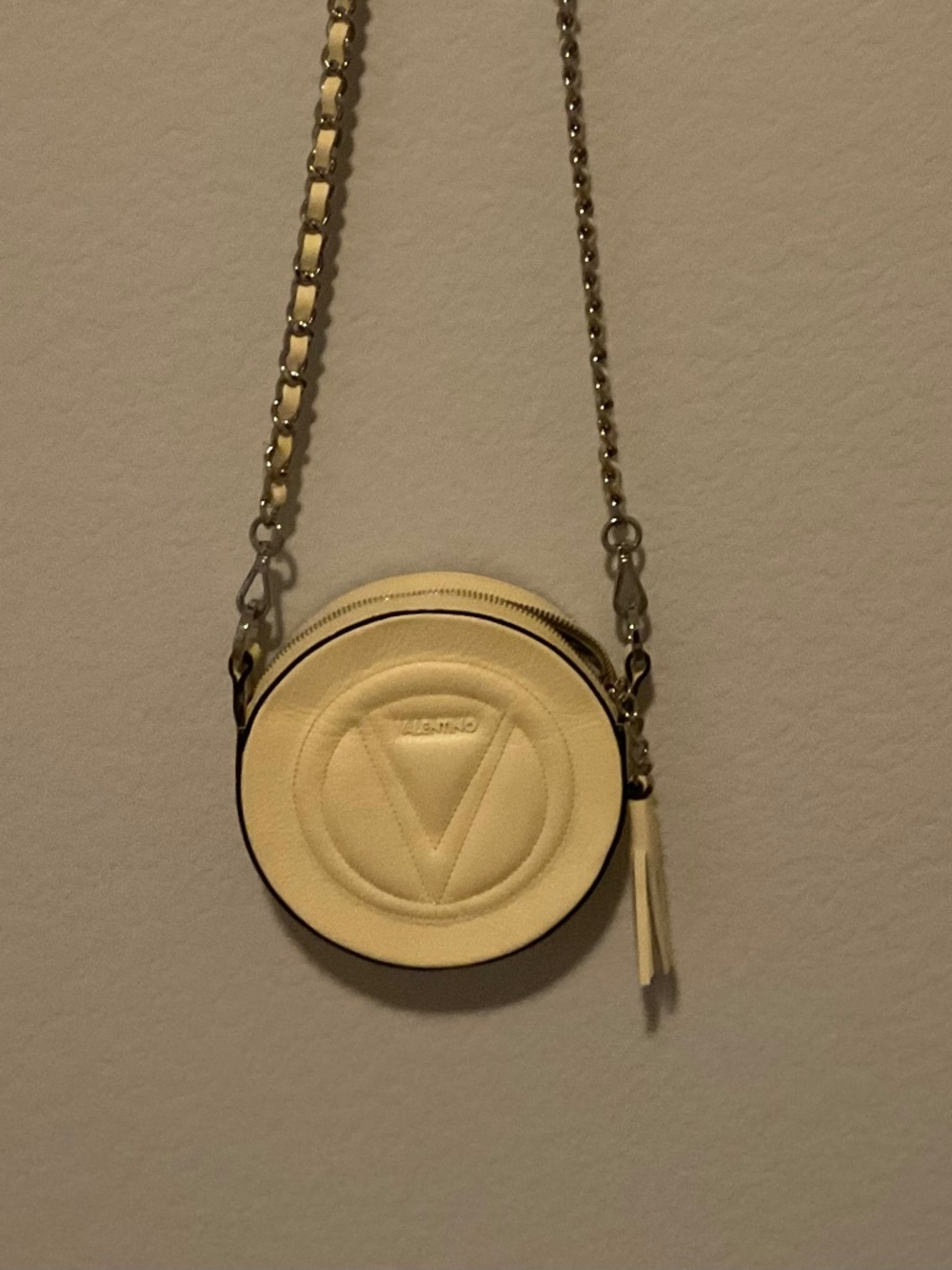 Yellow Valentino by Mario Valentino Ivory Round V Logo Chanin Crossbody Bag